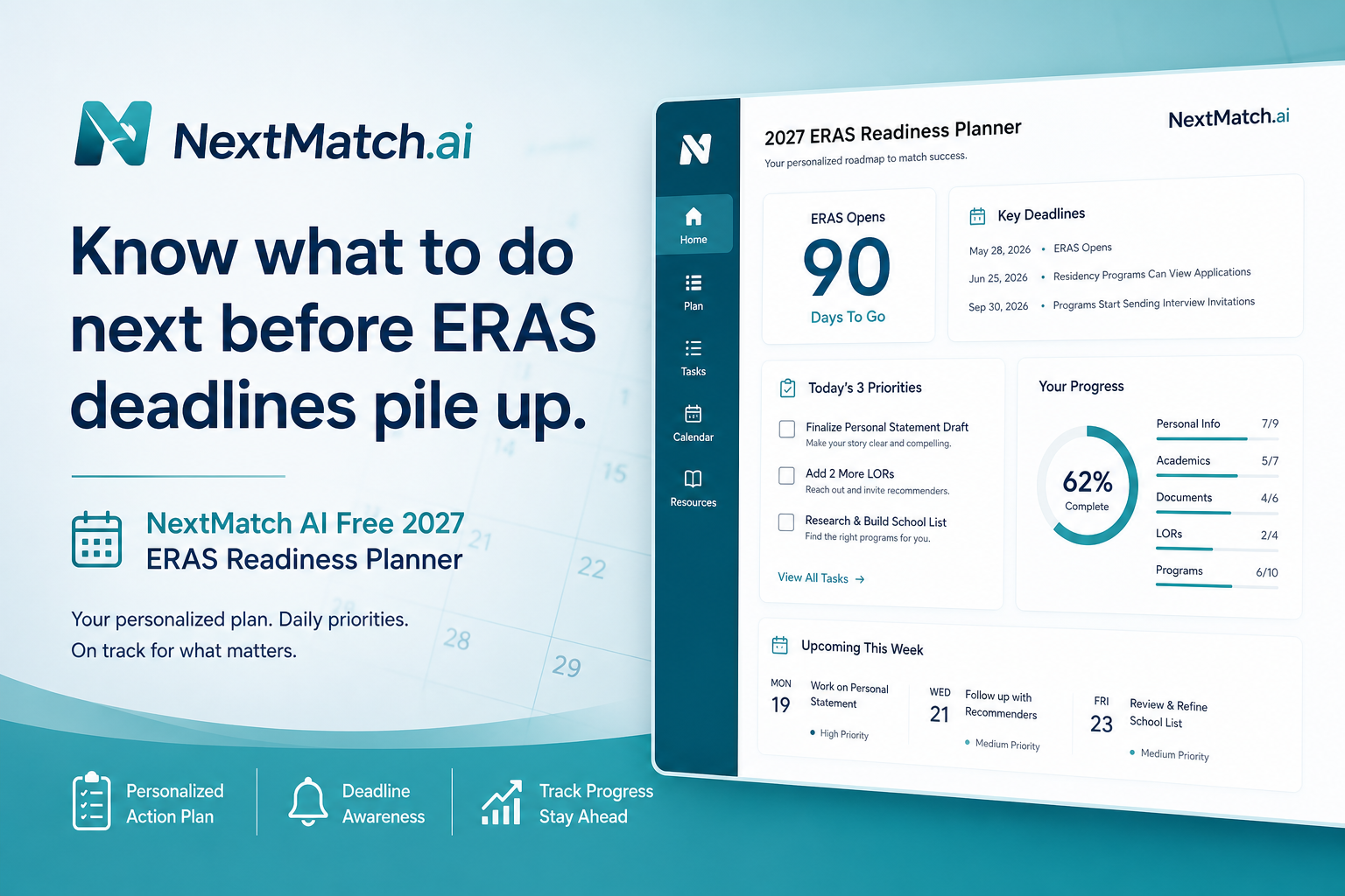 NextMatch AI Free 2027 ERAS Readiness Planner — milestones, priorities, and target programs